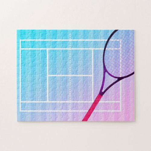 Tennis Court Racket Girls Sports Pink Purple Blue Jigsaw Puzzle