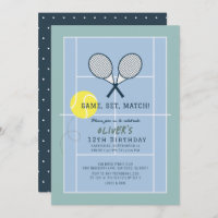 Tennis Court Racquet Blue Boy Birthday
