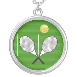 Tennis Court & Tennis Ball Silver Plated Necklace