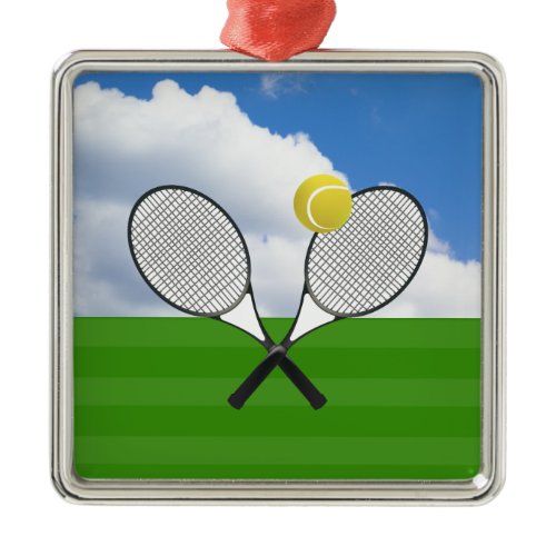 Tennis court &amp; TENNIS RACKETS Metal Ornament