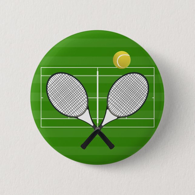 Tennis court & TENNIS RACKETS Pinback Button (Front)