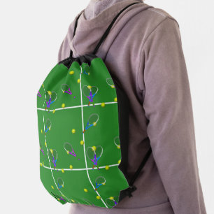 Tennis Court with Rackets and Balls Drawstring Bag