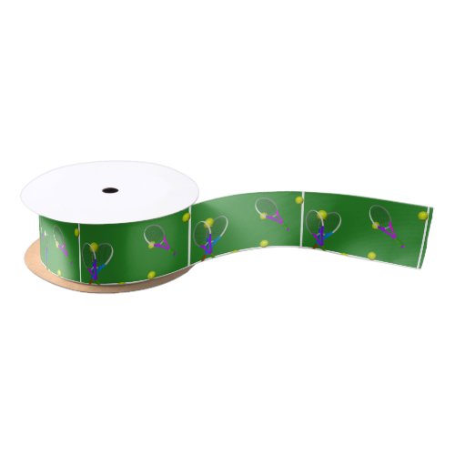 Tennis Court with Rackets Sports Satin Ribbon