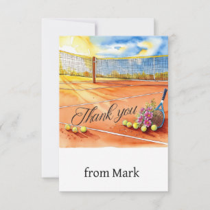 Tennis court with word thank you with racket card