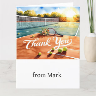 Tennis court with word thank you with racket card