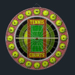 Tennis Courts 20 Shots Dart Board<br><div class="desc">A fun tennis themed dartboard! Features tennis court central with tennis ball,  nets,  and background tennis floor. Also has 20 count perimeter for small added targets for more challenges. Perfect for traditional dart games,  new ones of your own,  or as a cool statement art piece. Enjoy!</div>