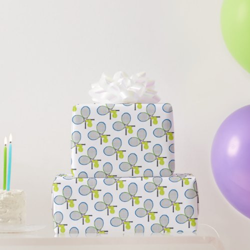 Tennis Crossed Rackets Balls Pattern Wrapping Paper