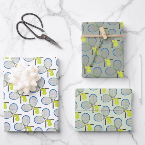 Tennis Crossed Rackets Balls Pattern Wrapping Paper Sheets