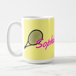 Tennis Custom Name Hot Pink Yellow Black Coffee Mug
