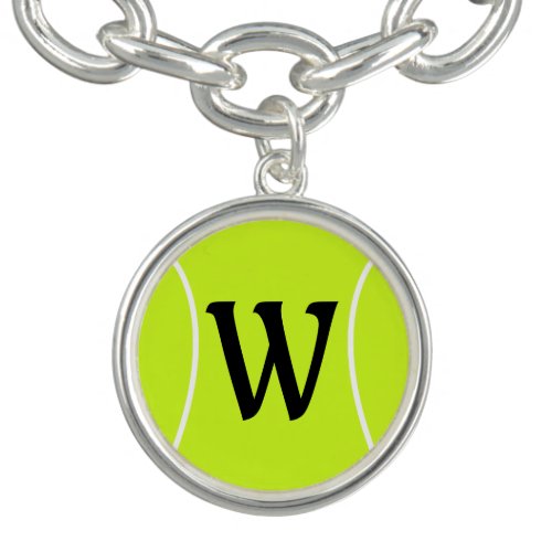 Tennis Custom Text Initial Silver Charm Bracelet