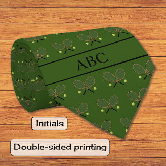 Tennis custom text pattern green neck tie