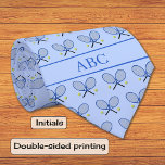 Tennis custom text pattern light blue neck tie<br><div class="desc">This tie is printed on both sides. It has a light blue color background, with an all over pattern of tennis rackets and tennis balls. There is space for initials or name or short text at the bottom of the tie. This would be a great personalized gift for a keen...</div>