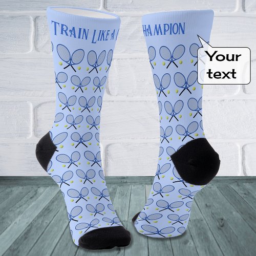 Tennis custom text pattern light blue socks
