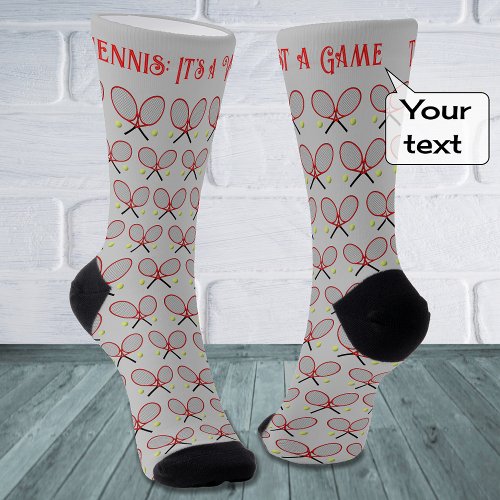 Tennis custom text pattern red gray socks