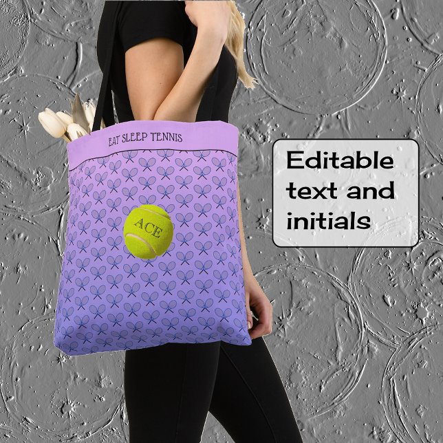Tennis custom text patterned pink blue tote bag (Creator Uploaded)