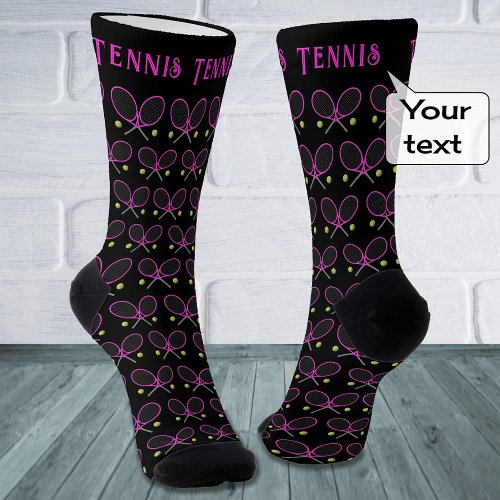 Tennis custom text pink black sporty pattern socks