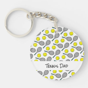 TENNIS DAD Mom Name Yellow Balls Racquets Fun Keychain