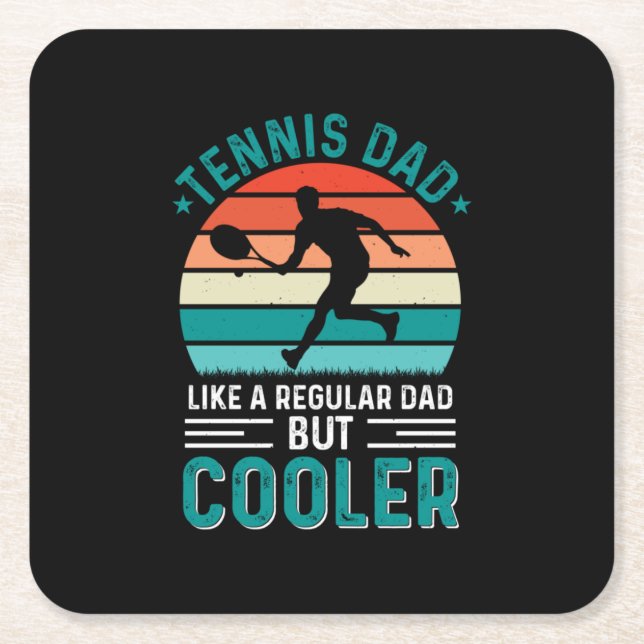 Tennis Dad Retro Sunset Square Paper Coaster (Front)