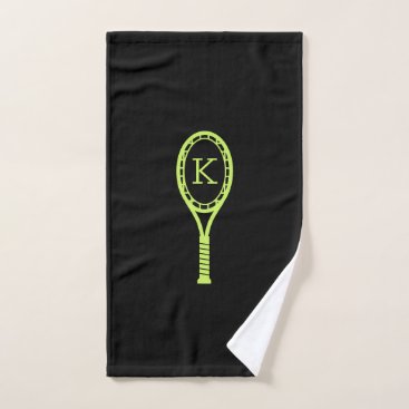 Tennis Design Modern Personalized Initial Black Hand Towel