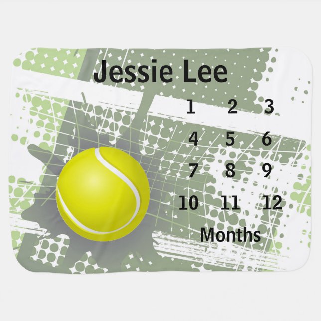 Tennis Design Monthly Milestone Baby Blanket (Horizontal)