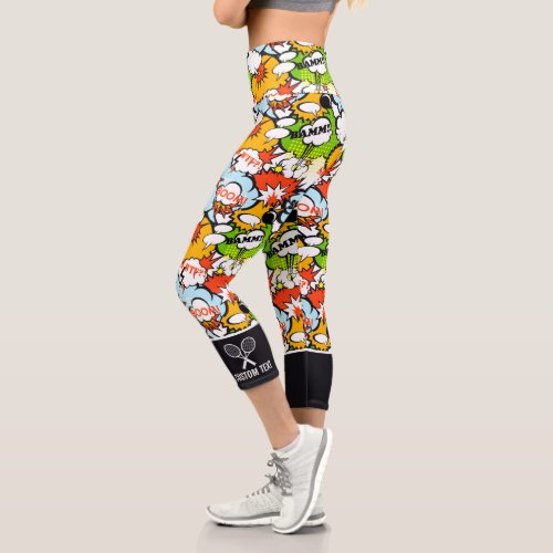 Tennis Design Super Hero Pop Art Funny Custom Capri Leggings