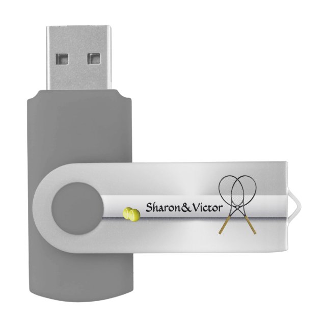 Tennis Design Wedding Photos / Files Flash Drive (Opened)