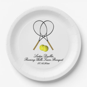Tennis Doubles 3 Text Lines Paper Plates