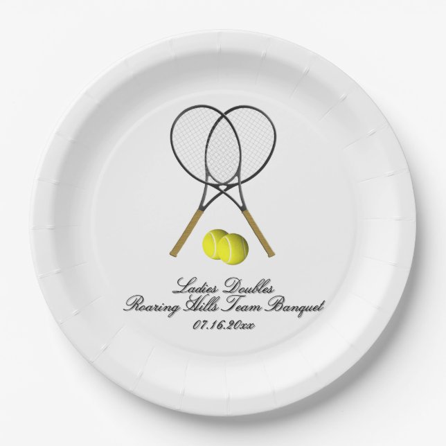 Tennis Doubles 3 Text Lines Paper Plates (Front)