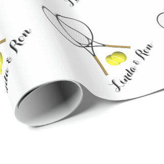 Tennis Doubles Add Names or Text White Wrapping Paper