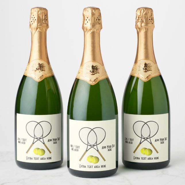 Tennis Doubles Cream 3 Text Areas Sparkling Wine Label (Bottles)