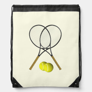 Tennis Doubles Cream Drawstring Bag