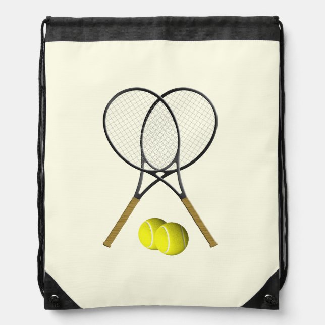 Tennis Doubles Cream Drawstring Bag (Front)