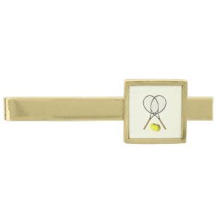Tennis Doubles Cream Gold Finish Tie Bar