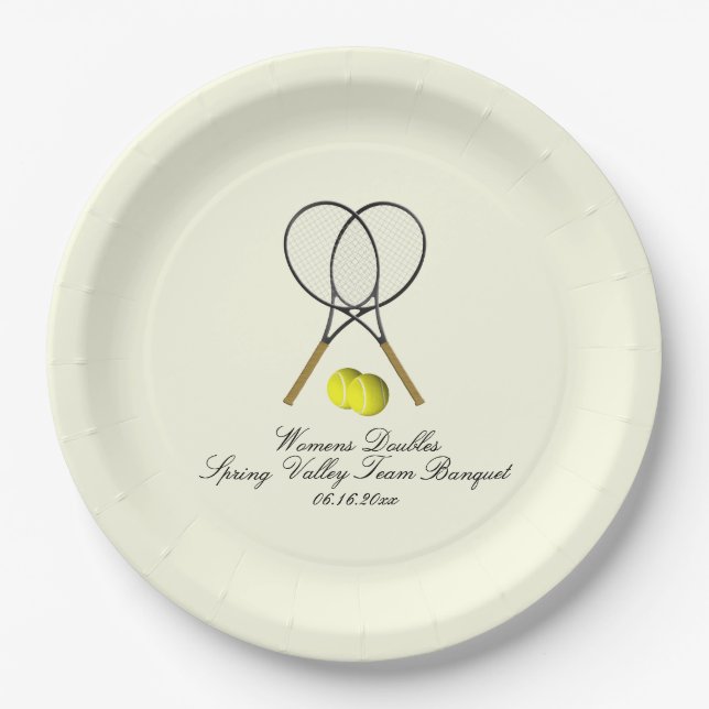 Tennis Doubles Cream Paper Plates (Front)