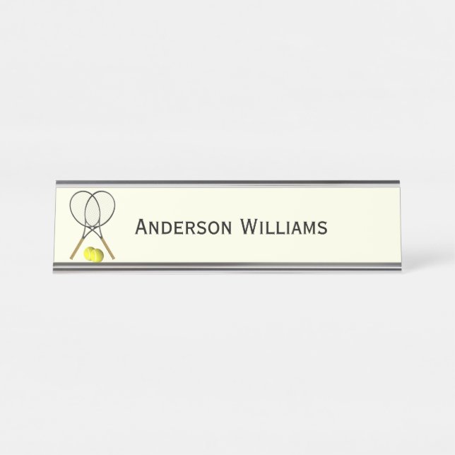 Tennis Doubles Cream Personal Desk Name Plate (Front)