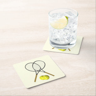 Tennis Doubles Cream Square Paper Coaster