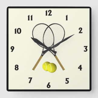 Tennis Doubles Cream Square Wall Clock