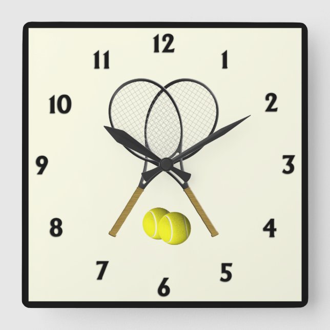 Tennis Doubles Cream Square Wall Clock (Front)