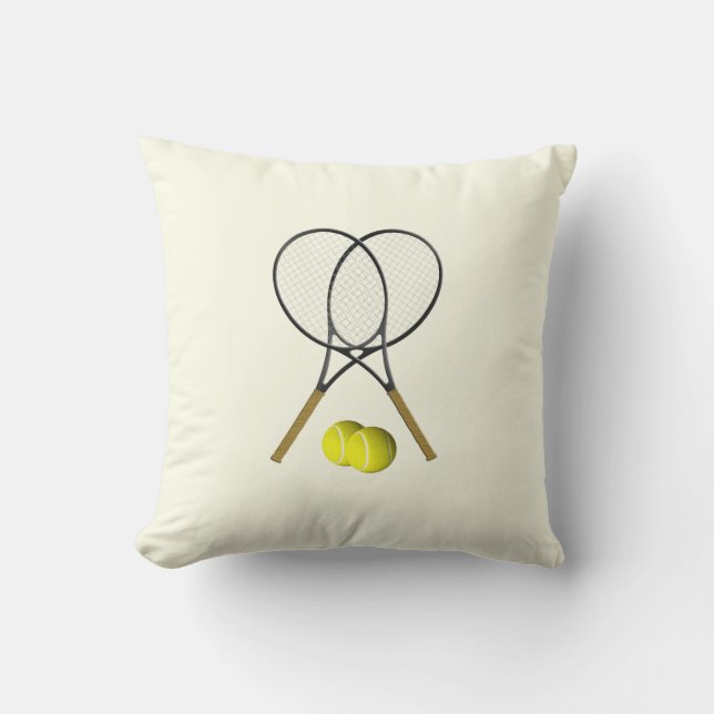 Tennis Doubles Cream Throw Pillow (Front)