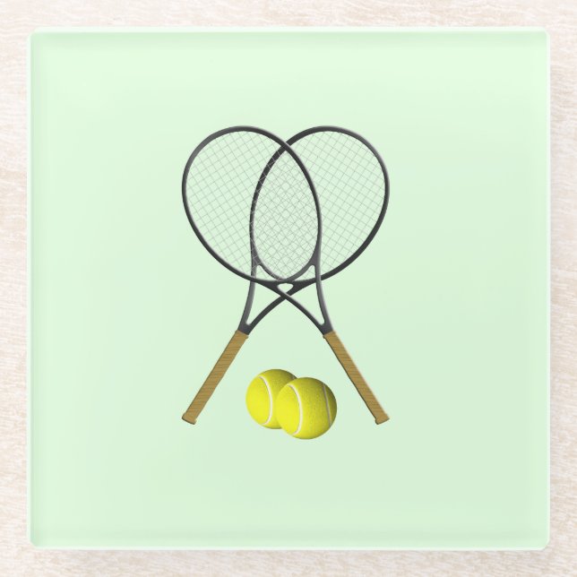 Tennis Doubles Green Glass Coaster (Front)