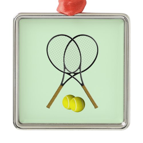 Tennis Doubles Green Metal Ornament