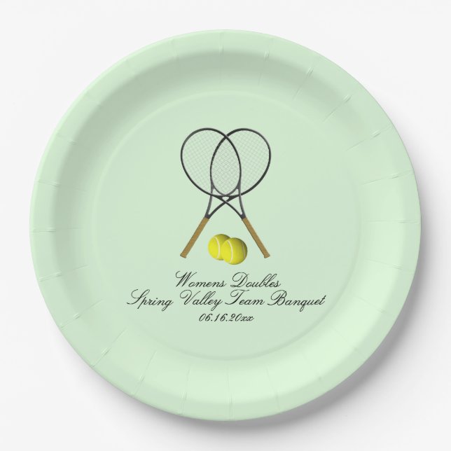 Tennis Doubles Green Paper Plates (Front)