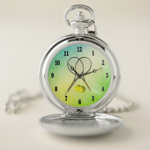 Tennis Doubles Green Pocket Watch