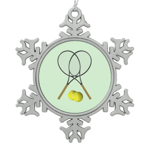 Tennis Doubles Green Snowflake Pewter Christmas Ornament