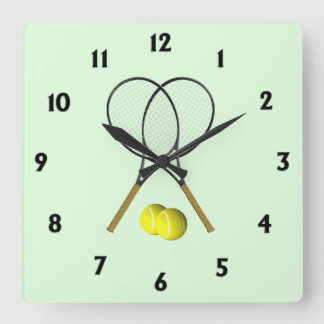 Tennis Doubles Green Square Wall Clock