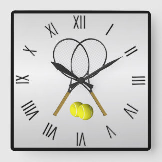 Tennis Doubles Silver Square numerals Square Wall Clock