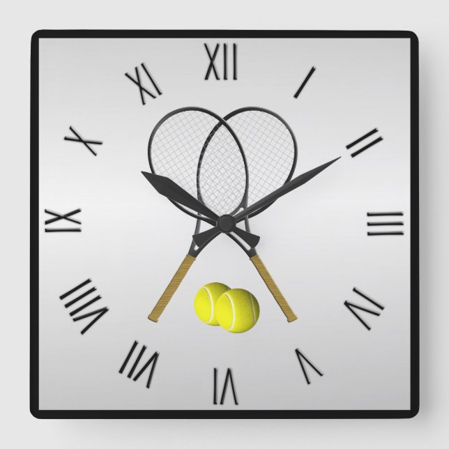 Tennis Doubles Silver Square numerals Square Wall Clock (Front)