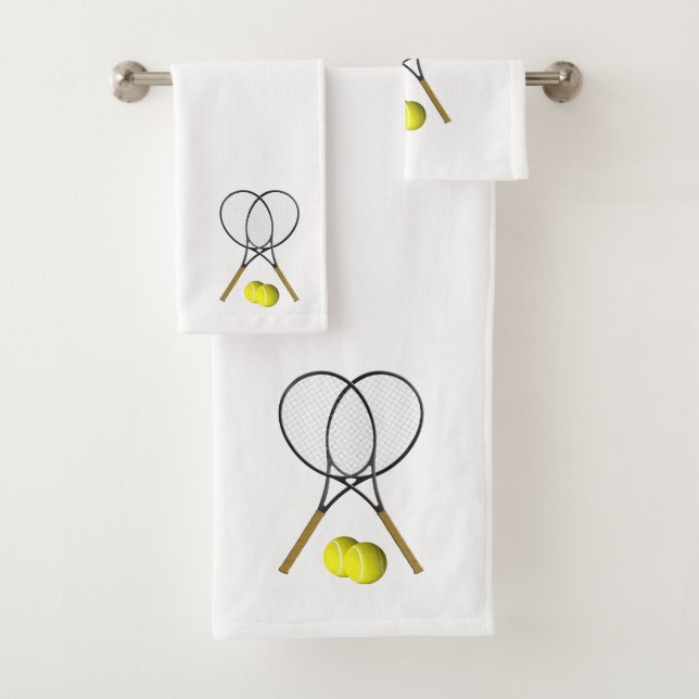 Tennis Doubles White Bath Towel Set (Insitu)