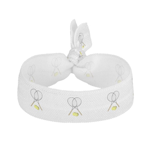 Tennis Doubles White Elastic Hair Tie (Front)