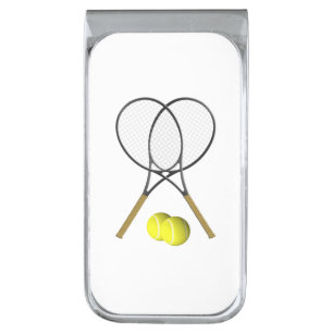 Tennis Doubles White Silver Finish Money Clip